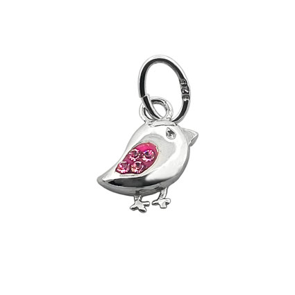 9mm Bird w/Pink CZ Wing Charm Sterling Silver