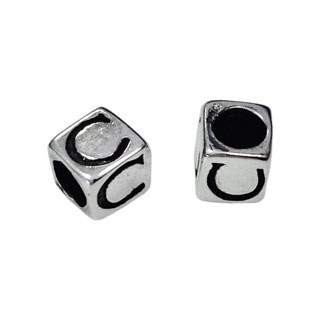 5mm Alphabet Cube Beads Sterling Silver Letter C