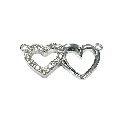 17.5mm CZ Twin Open Heart Link Sterling Silver