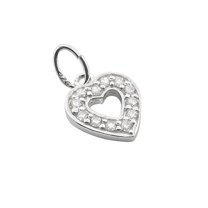 9mm CZ Open Heart Charm Sterling Silver