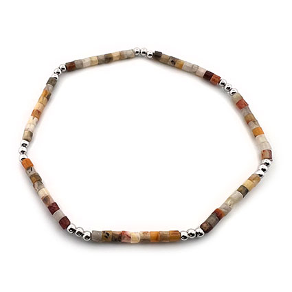 Crazy Agate 2.5mm Gemstone Bead Bracelet w/925 Silver