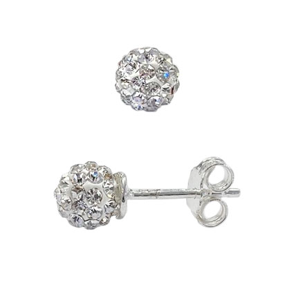 6mm Crystal Ball Ear Studs w/scrolls Sterling Silver