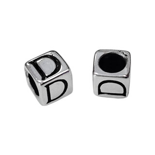 5mm Alphabet Cube Beads Sterling Silver Letter D