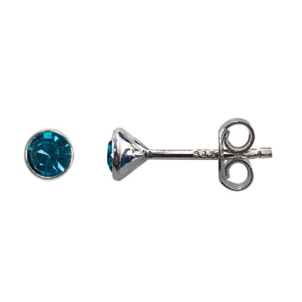 4mm Birthstone Bezel Earstuds STS-Blue Zircon/December