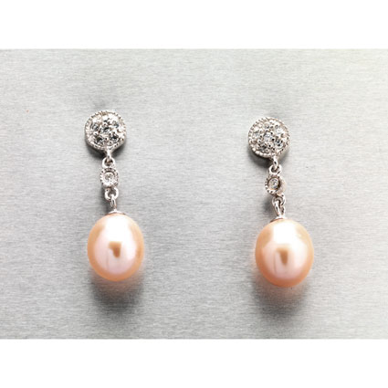 St Silver 7-8mm Pink FWP Drop CZ Earrings RP