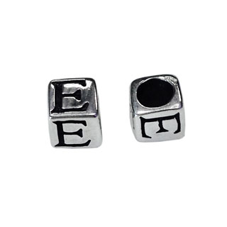 5mm Alphabet Cube Beads Sterling Silver Letter E