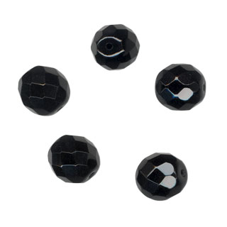 10mm Glass Round Facet Beads: Jet