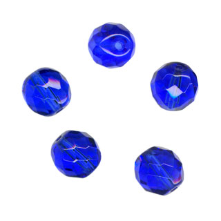 10mm Glass Round Facet Beads: Sapphire