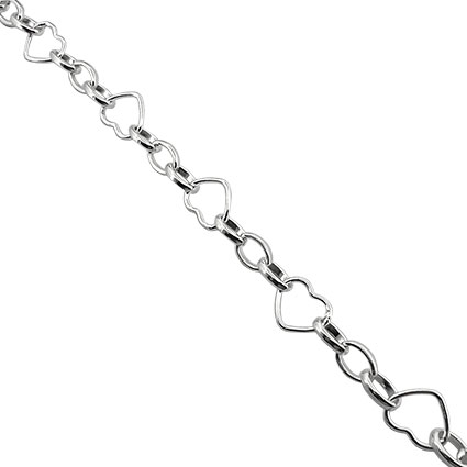 7.5mm Heart w/3 Oval Link Chain Sterling Silver