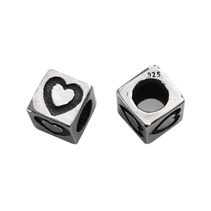 5mm Alphabet Cube Beads Sterling Silver Heart
