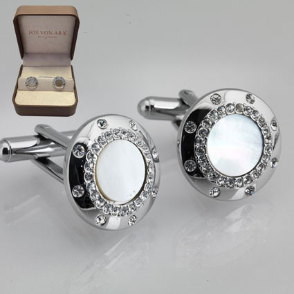 Jos Von Arx Silver Plated MOP Cufflinks W/Czech Crystals