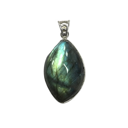 Lg Freeform Labradorite Pendant Silver Plate