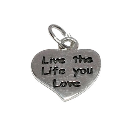12mm Live Love Heart Charm Sterling Silver