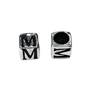 5mm Alphabet Cube Beads Sterling Silver Letter M