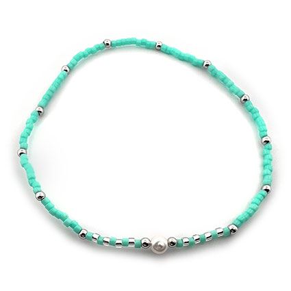 Mint Miyuki Bead Bracelet w/925 Silver & Freshwater Pearl