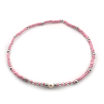 Pink Miyuki Bead Bracelet w/925 Silver & Freshwater Pearl