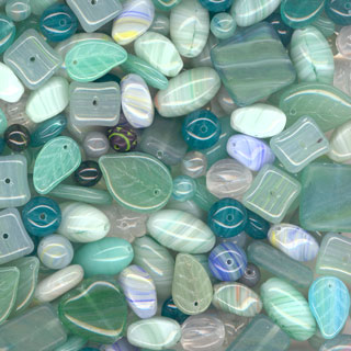 250g Pressed Glass Bead Mix: Ocean Green