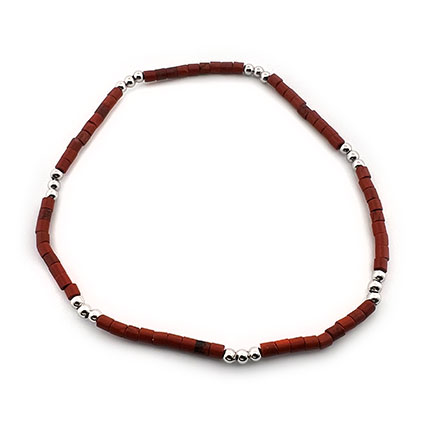 Red Jasper 2.5mm Gemstone Bead Bracelet w/925 Silver