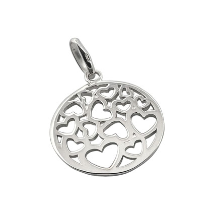 17mm Hearts in Circle Pendant Sterling Silver