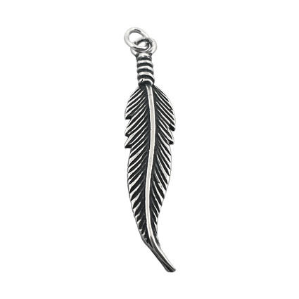 29mm Feather Charm Antique Sterling Silver