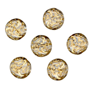 14mm Scroll Coin Glass Bead: Crystal Gold