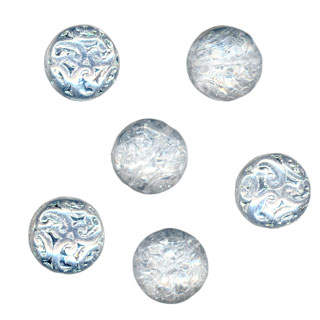 14mm Scroll Coin Glass Bead: Crystal Silver