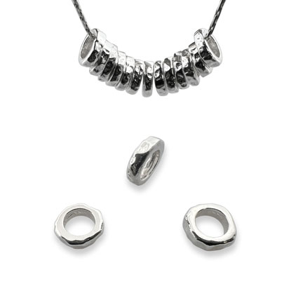 6mm Hammered Nut Washer Bead Sterling Silver