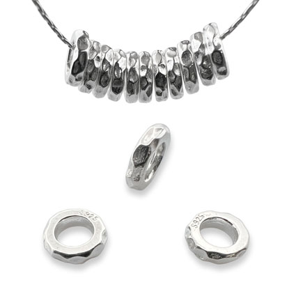 8mm Hammered Nut Washer Bead Sterling Silver