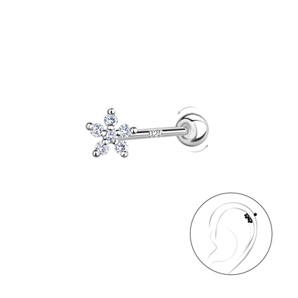 4mm CZ Flower Cartilage Stud w/Ball Screw Sterling Silver