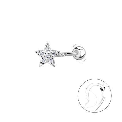 5mm CZ Star Cartilage Stud w/Ball Screw Sterling Silver