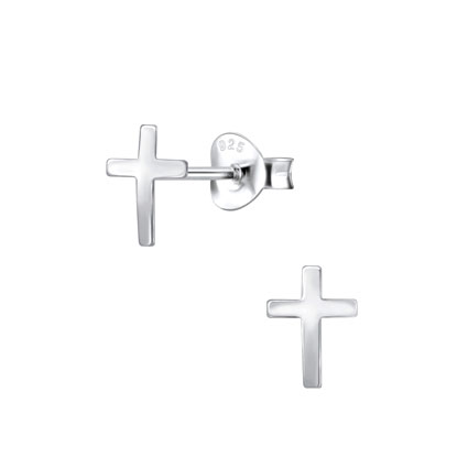7mm Cross Ear Studs w/scrolls Sterling Silver