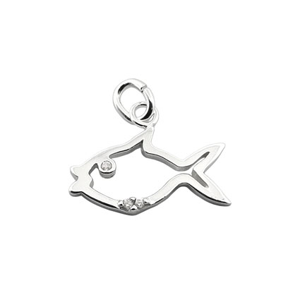 15mm CZ Fish Charm Sterling Silver