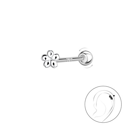 4mm Flower Cartilage Stud w/Ball Screw Sterling Silver