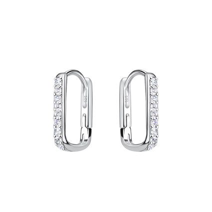 9mm CZ Geometric Huggie Earring Sterling Silver