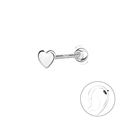 4mm Heart Cartilage Stud w/Ball Screw Sterling Silver