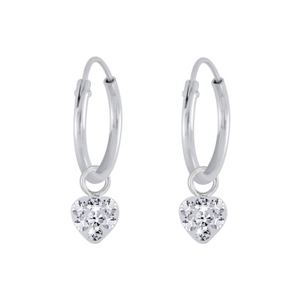12mm Hoop w/4mm CZ Heart Earring Sterling Silver