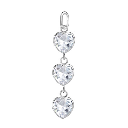 17mm 3 Heart CZ Charm Sterling Silver