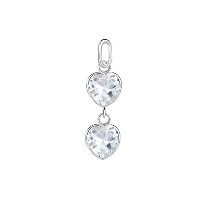 17mm 2 Heart CZ Charm Sterling Silver