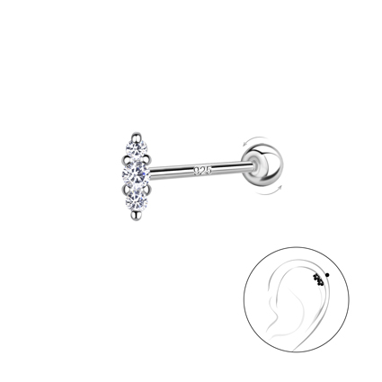 6.5mm CZ Marquise Cartilage Stud w/Ball Screw Sterling Silver