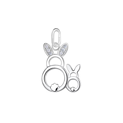 12mm CZ Mum and Baby Rabbit Charm Sterling Silver
