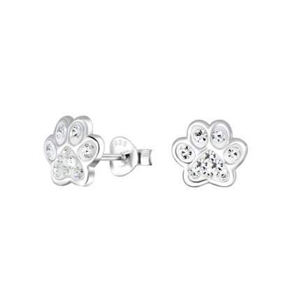 8mm CZ Paw Print Ear Studs w/scrolls Sterling Silver