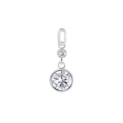12mm 2 Round CZ Charm Sterling Silver