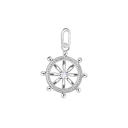 10mm CZ Ship Wheel Charm Sterling Silver