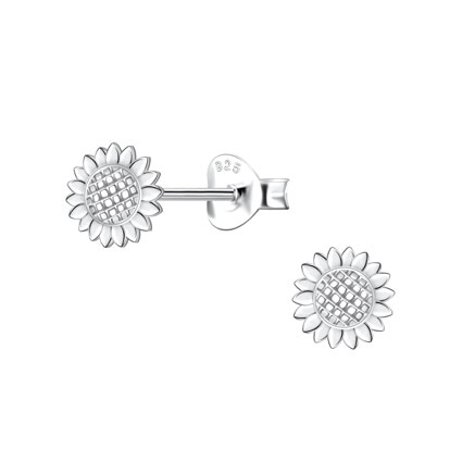 6mm Sunflower Ear Studs w/scrolls Sterling Silver