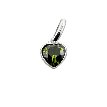 5mm CZ Heart Birthstone Charm STS-Peridot/August