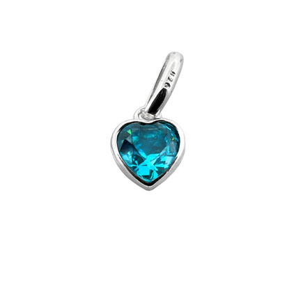5mm CZ Heart Birthstone Charm STS-Blue Zircon/December