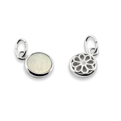 7mm Mother of Pearl Bzel Disc Charm Sterling Silver