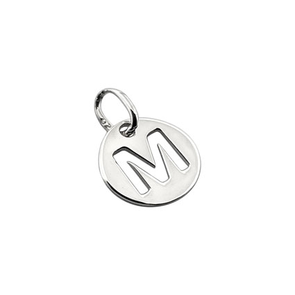 8mm Alphabet Disc Charm Sterling Silver Letter M