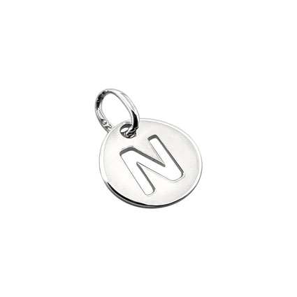 8mm Alphabet Disc Charm Sterling Silver Letter N