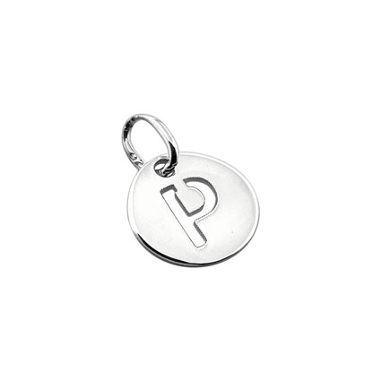 8mm Alphabet Disc Charm Sterling Silver Letter P